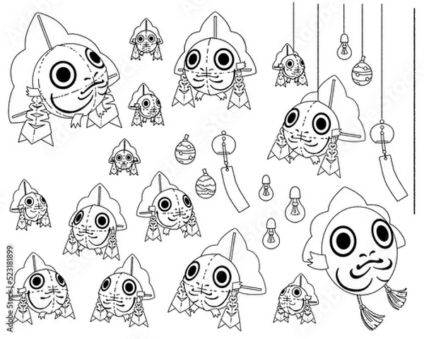 Fototapeta 金魚ねぶたの手書きイラスト-線画