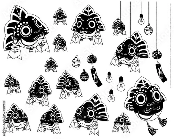 Fototapeta 金魚ねぶたの手書きイラスト-線画