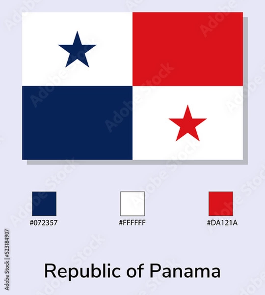 Fototapeta Vector Illustration of Republic of Panama flag isolated on light blue background. Illustration National Republic of Panama flag with Color Codes. As close as possible to the original.