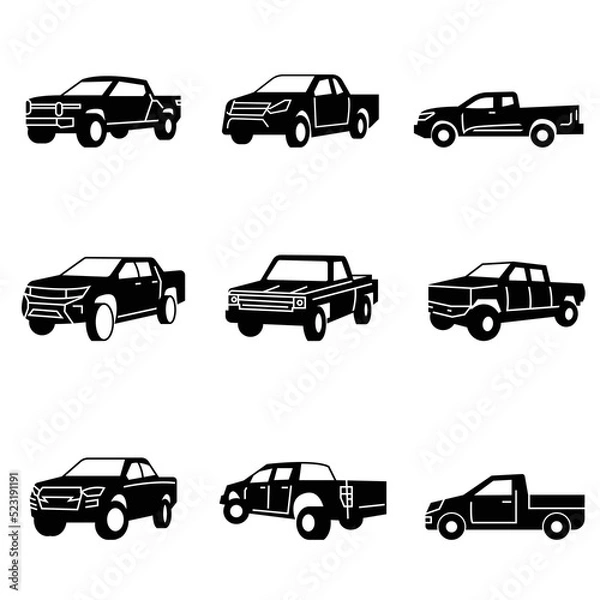 Obraz Solid icons set,transportation,Pickup truck,vector illustrations