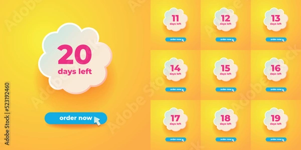 Obraz Days Left label, order now minimalist yellow social media banner in a friendly layered style with a blue button and cursor.