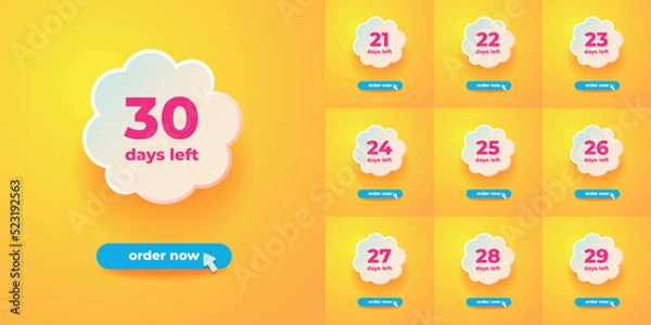 Obraz Days Left label, order now minimalist yellow social media banner in a friendly layered style with a blue button and cursor.