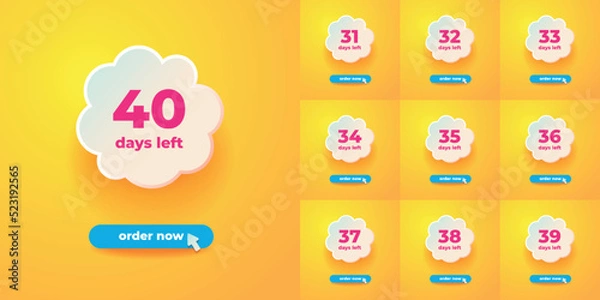 Obraz Days Left label, order now minimalist yellow social media banner in a friendly layered style with a blue button and cursor.