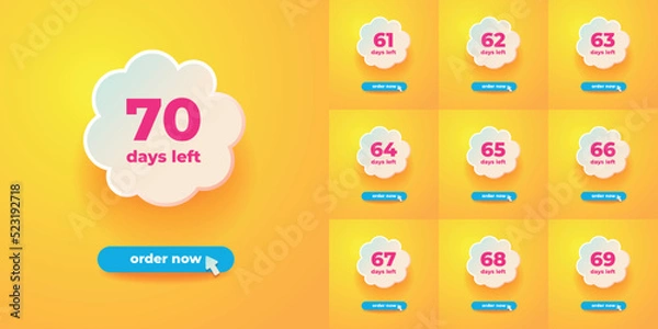Obraz Days Left label, order now minimalist yellow social media banner in a friendly layered style with a blue button and cursor.