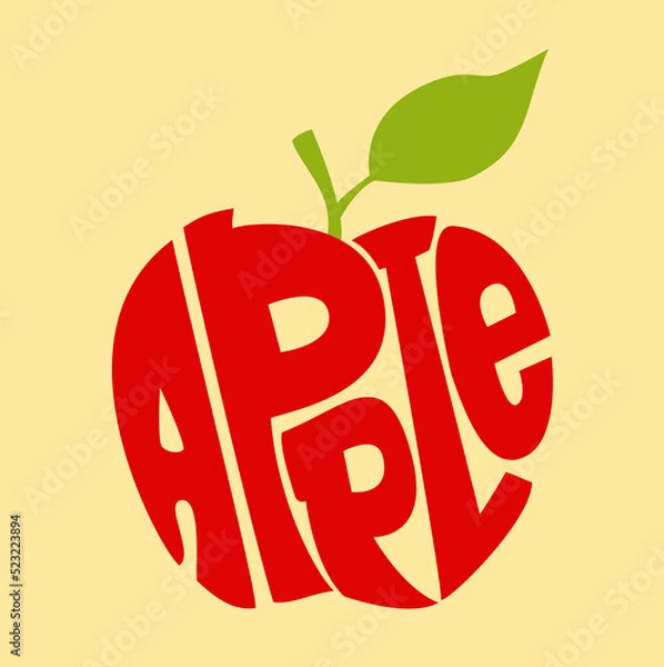 Fototapeta Red Apple Calligram. Typography Words Apple on Form Silhouette. Art Print. Vector illustration. 
