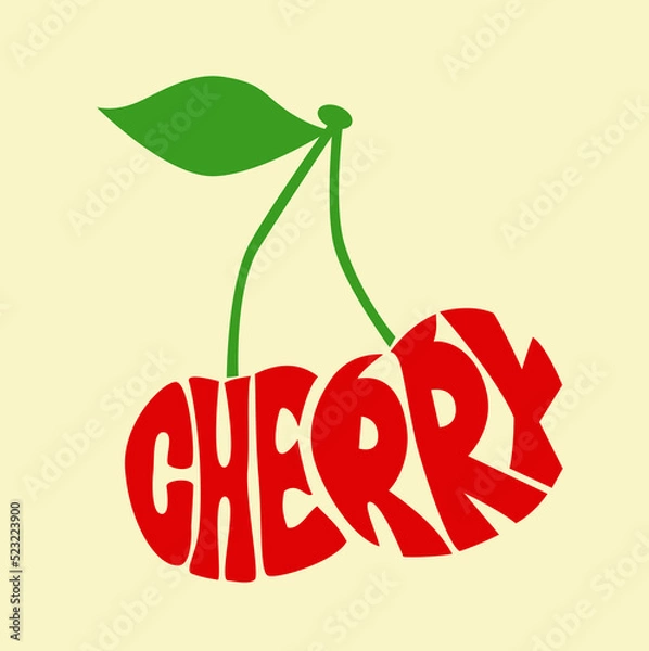 Fototapeta Red Cherry Calligram. Typography Words Cherry on Form Silhouette. Art Print. Vector illustration. 