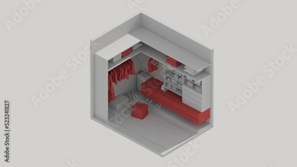 Fototapeta 3d rendering isometric dressing  room interior open view 
