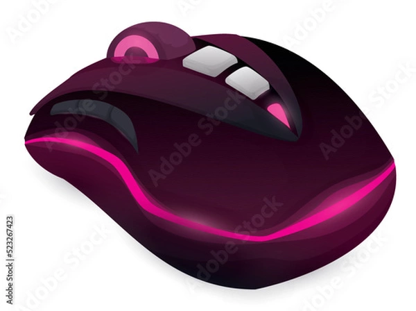 Fototapeta Gaming computer mouse with pink LED lights, Vector illustration