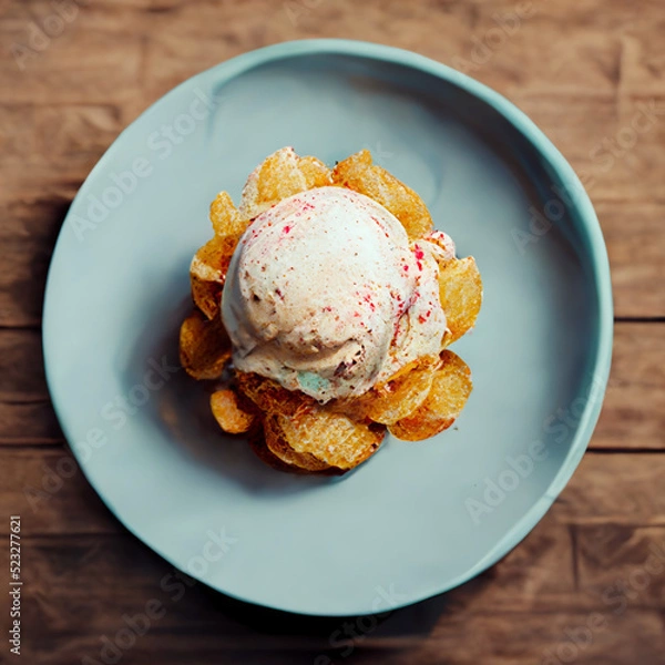 Obraz Vanilla ice cream with crisps on a plate