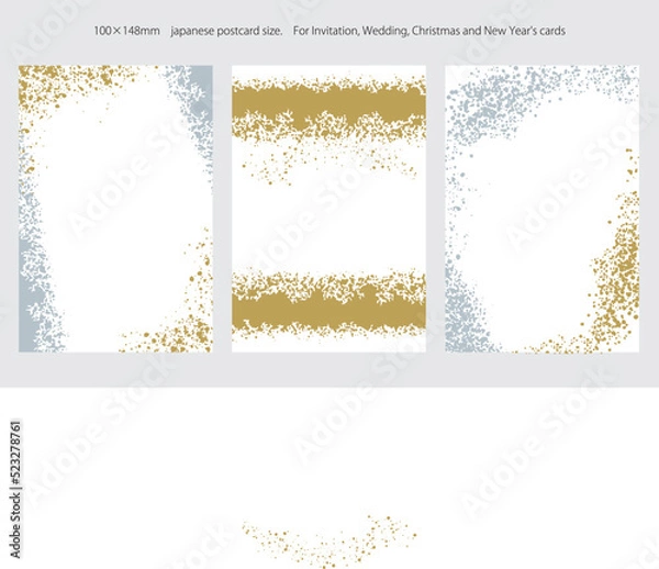 Obraz クリスマスや新年に使えるゴールドとシルバーが煌めくハガキ用背景イラストのセット07