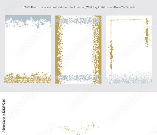 Obraz クリスマスや新年に使えるゴールドとシルバーが煌めくハガキ用背景イラストのセット09