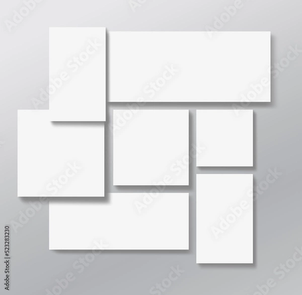 Fototapeta Photo collage template.  Mosaic pictures frame. Empty gallery banner. Portfolio images isolated on gray background.
