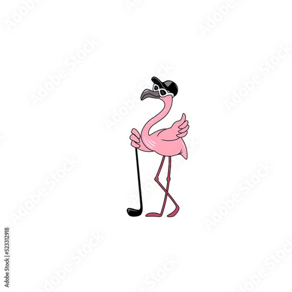 Obraz Pink Flamingo Play Golf. Vector illustration, Cartoon character, Stickers, Logo