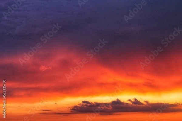 Fototapeta Colorful cloudy twilight beautiful sky cityscape sunset and morning sunrise. Dramatic evening night early morning view. Panoramic nature background concept. Copy space for text. World environment day