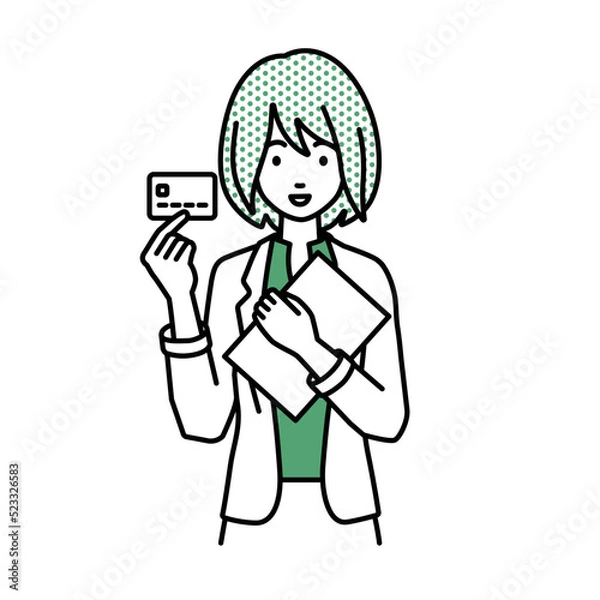 Fototapeta 立って書類とカードを手に持つジャケットの女性