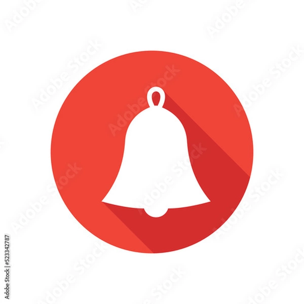 Fototapeta Bell, notification icon, round button, long shadow style.