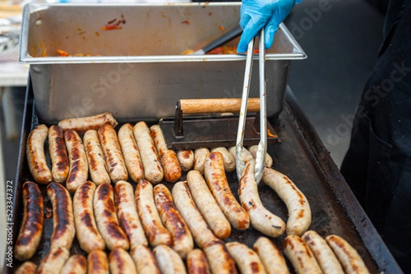 Fototapeta Grilling sausages