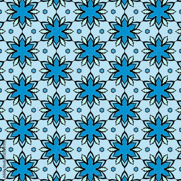 Fototapeta seamless pattern with blue flowers