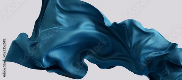 Fototapeta fabric blue material 3d illustration, flying cloth abstract design element, satin scarf movement in the air.