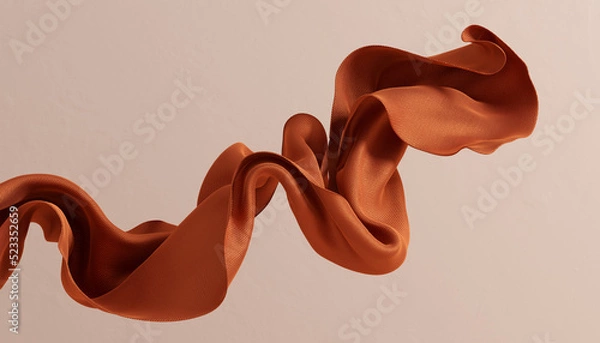 Fototapeta Sienna scarf in the wind, isolated dynamic fabric, brown fly cloth 3d rendering