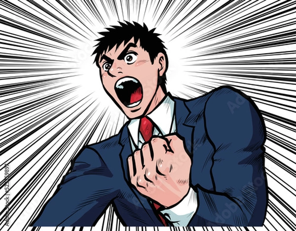 Fototapeta プレゼンで叫ぶ熱血ビジネスマンのイラスト