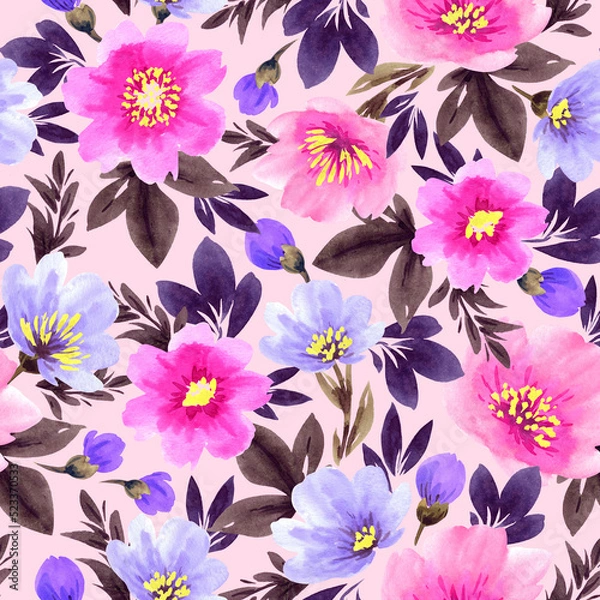 Fototapeta Seamless floral pattern. Design for wallpaper, fabric, wrapping paper, cover and more.