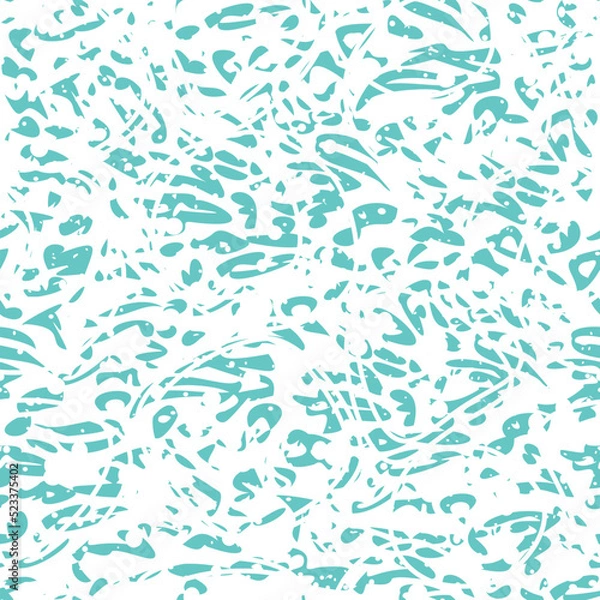 Fototapeta Green hand draw abstract seamless pattern.  Military texture - camouflage. Background on the marine theme with waves.