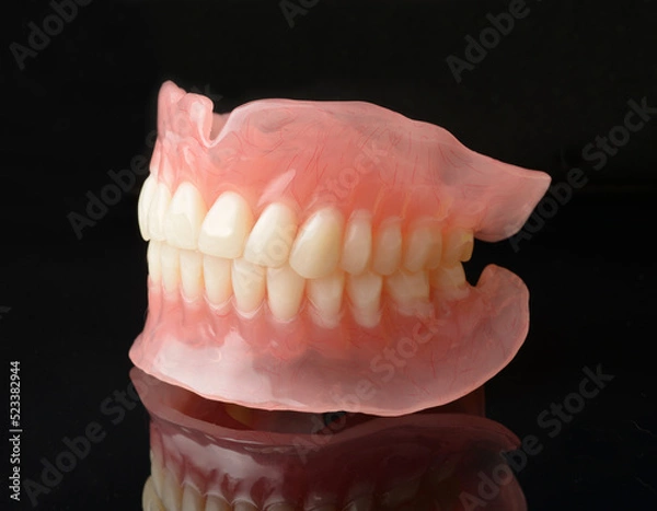 Obraz Full denture dentures on black.
