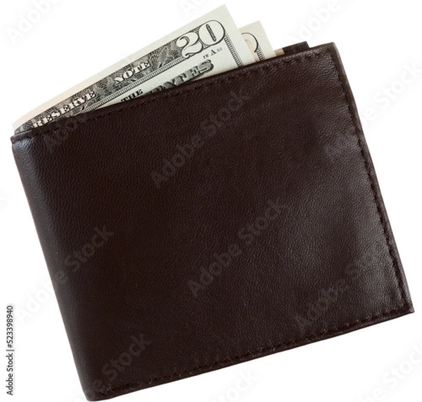Obraz Overhead View Of Brown Leather Wallet With Money