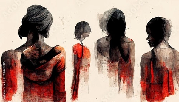 Fototapeta Human Trafficking is the recruitment, transportation, transfer, harbouring or receipt of people through force, fraud or deception, with the aim of exploiting them for profit