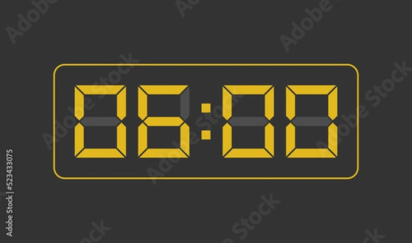Fototapeta 6:00, Digital clock number. Vector illustration.
