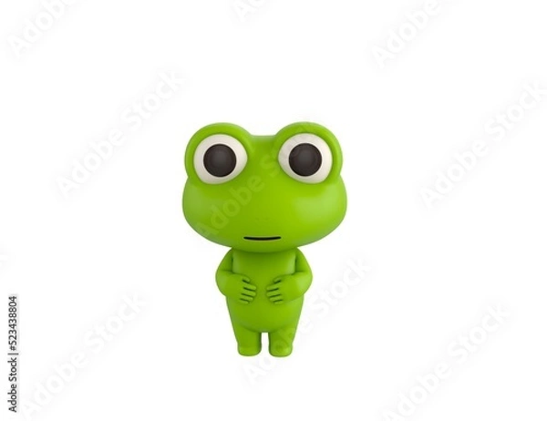 Fototapeta Little Frog character keeps both hands on belly in 3d rendering.