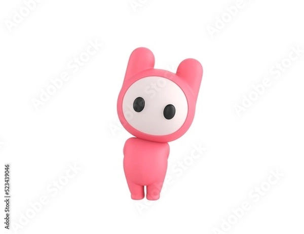 Obraz Pink Monster character hides his hands behind his back in 3d rendering.
