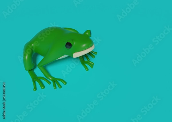 Obraz A frog toy created with 3DCG on a light blue background
