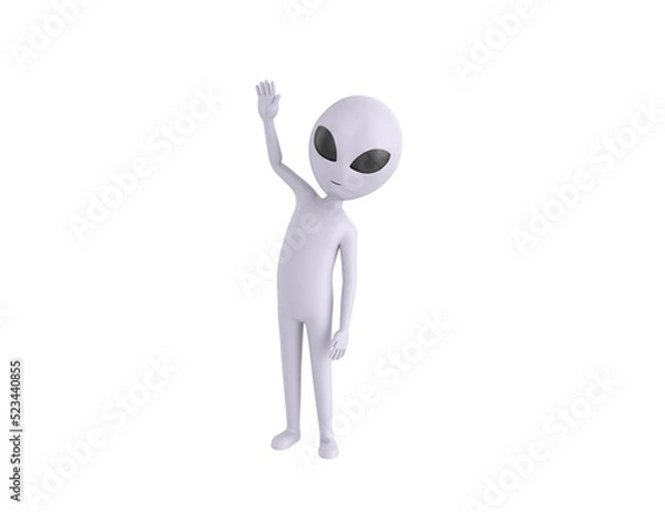 Fototapeta Grey Alien character raising right hand in 3d rendering.