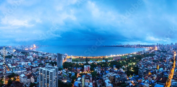 Fototapeta The best view of Mumbai's Back Bay and the curve of Marine Drive, as seen from a building in Marine Lines during monsoon.