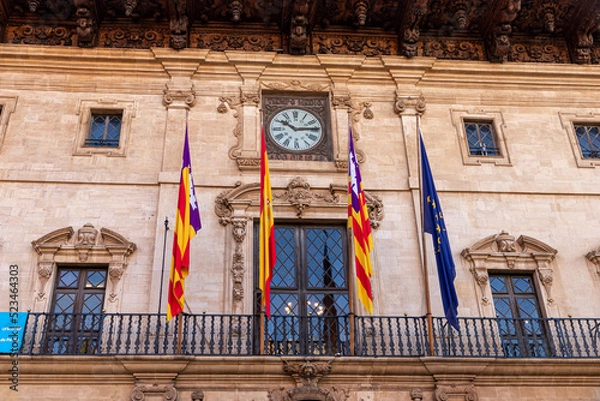 Fototapeta Palma de Mallorca, Spain. The Rellotge d'en Figuera (Figuera Clock) in the Ajuntament de Palma (Palma City Hall, also called Cort