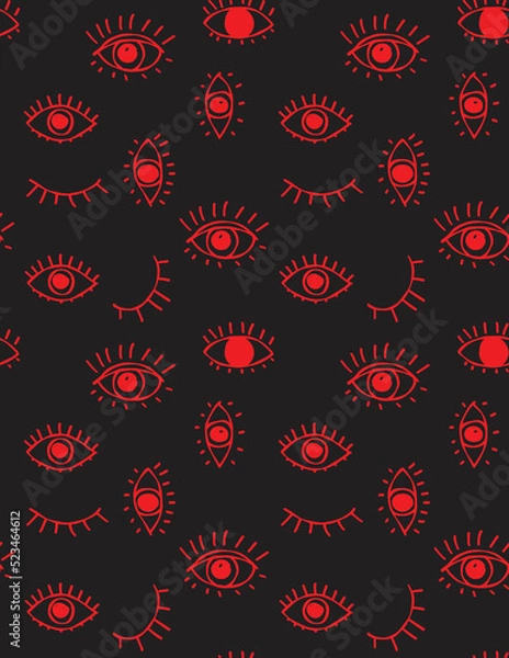 Fototapeta Hand drawn eye doodles seamless pattern. Vector illustration. Perfect for wallpapers, web page backgrounds, surface textures, textile.