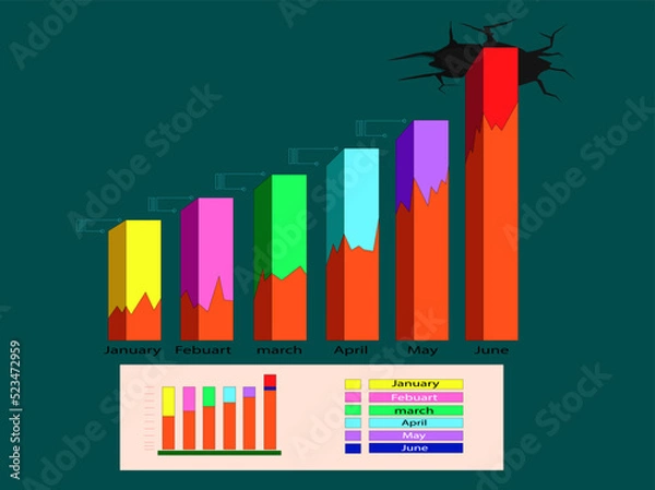 Obraz 3D Data Graph Vector Illustration, Data Graph For Finance, Business