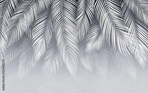 Fototapeta Tropical wallpaper with palm leafs on grunge background. Design for wallpaper, photo wallpaper, fresco, etc.