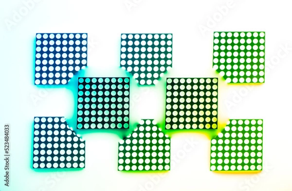 Fototapeta 8x8 led matrix. Colorful Led matrix composition on isolated white background. 