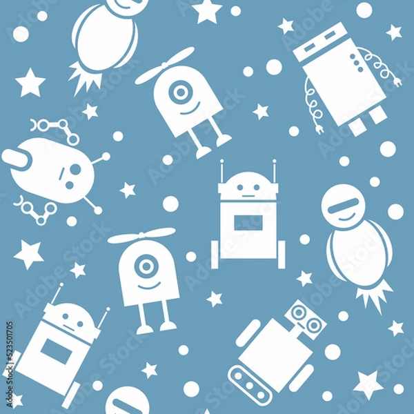 Fototapeta Cute Robots. Seamless Pattern.Baby background
