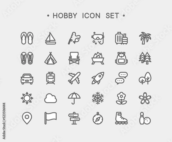 Obraz シンプルな線画の趣味アイコン30個セット