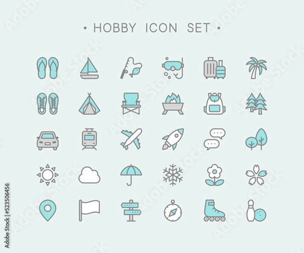 Obraz シンプルな線画の趣味アイコン30個セット