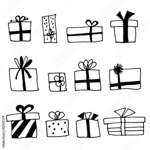 Fototapeta Vector hand drawn set of gift boxes