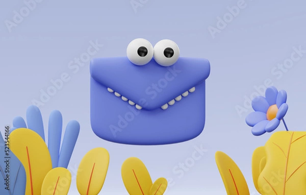 Obraz Lively envelope with face on a blue background. 3d rendering