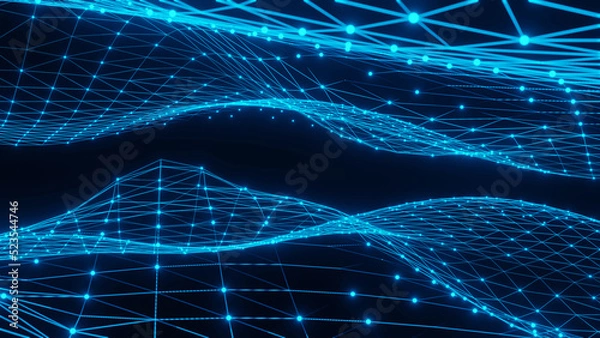 Obraz Blue grid, information flow. 3d rendering