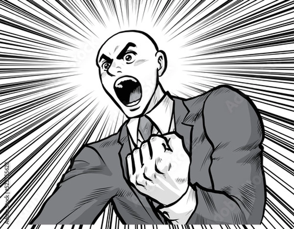 Fototapeta プレゼンで叫ぶ熱血ビジネスマンのイラスト