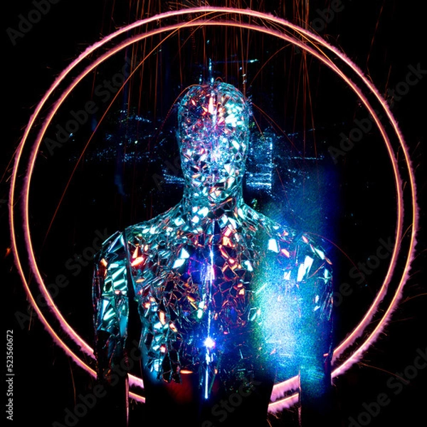 Fototapeta Futuristic robot . Technology and future concept. on a dark background