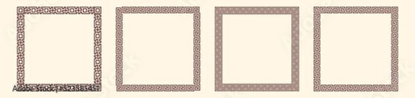 Obraz Greek key border, square frames collection. Decorative ancient meander, greece ornamental set with repeated geometric motif. Easy to make rectangle frame.